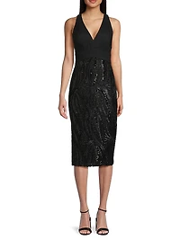 Embellished Mix Media Sheath Cocktail Dress