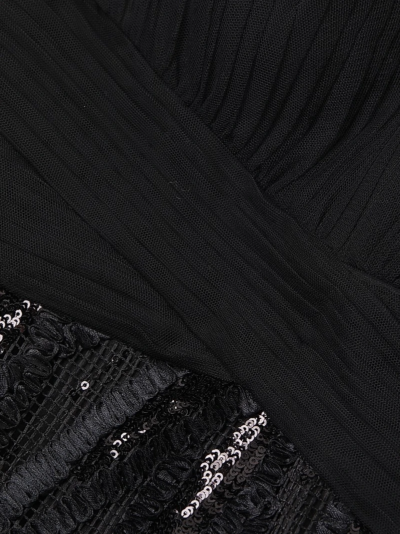 Embellished Mix Media Sheath Cocktail Dress