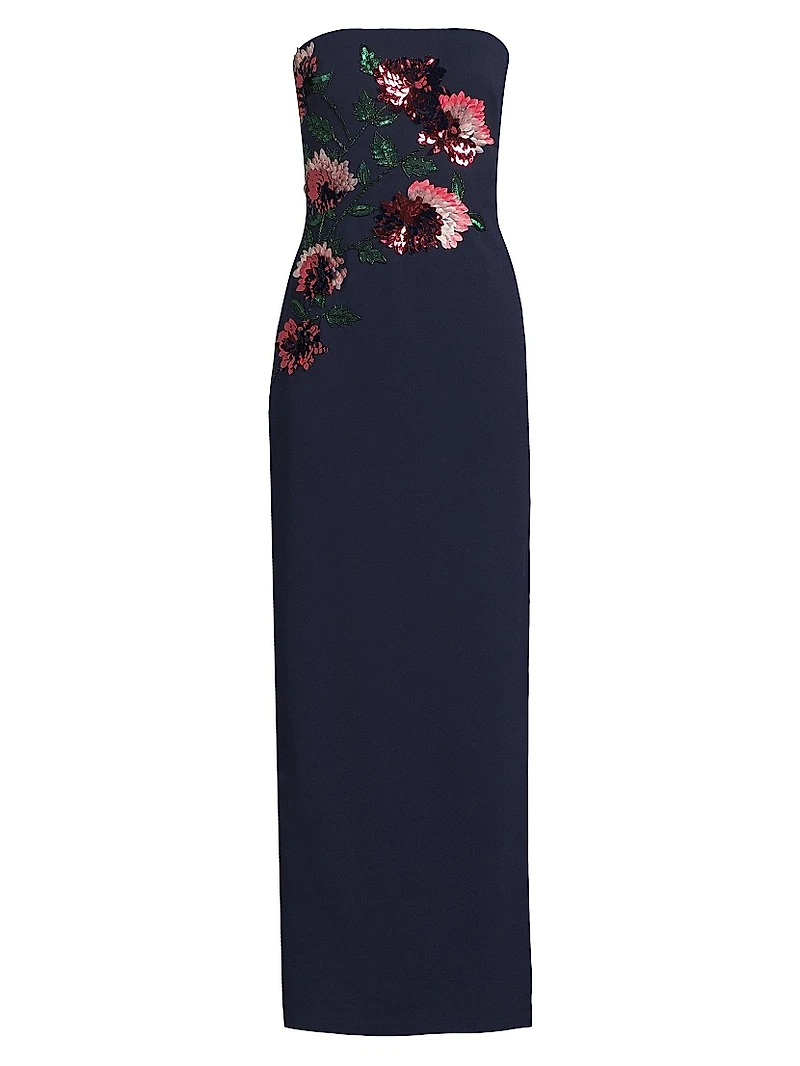 Floral Embellished Strapless Gown