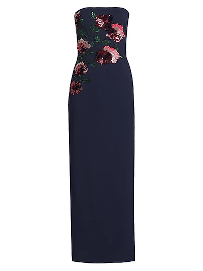 Floral Embellished Strapless Gown