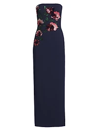 Floral Embellished Strapless Gown