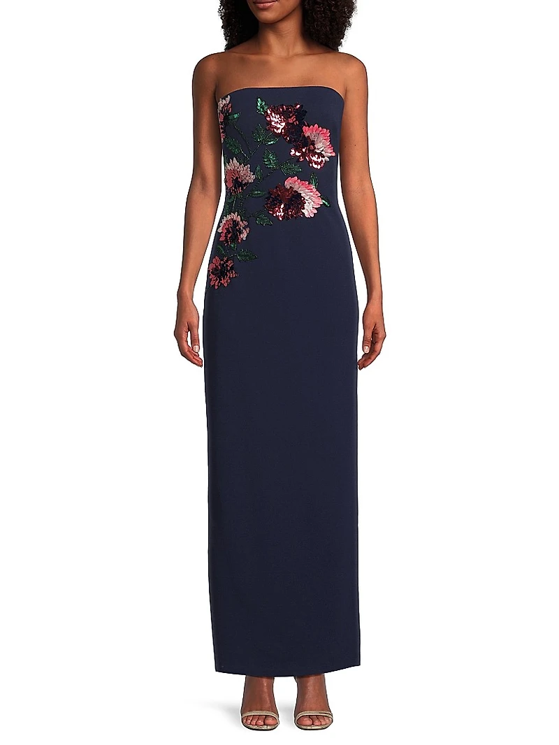 Floral Embellished Strapless Gown