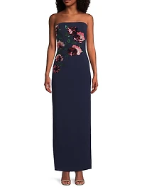 Floral Embellished Strapless Gown