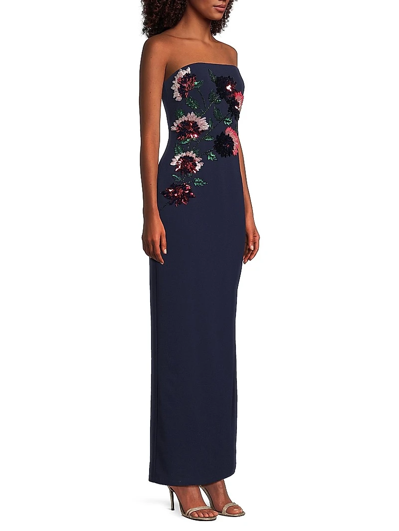 Floral Embellished Strapless Gown