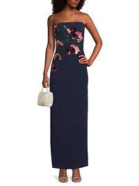 Floral Embellished Strapless Gown