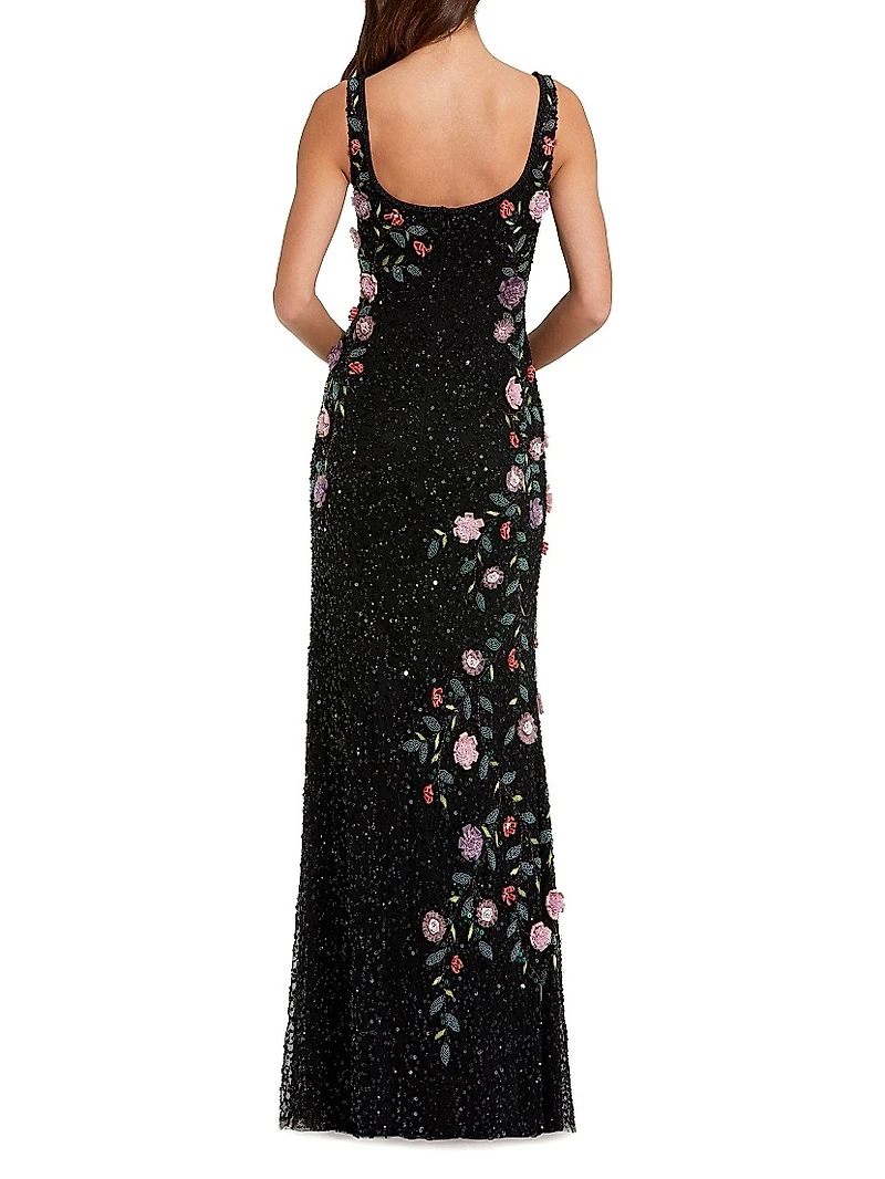 Evening Embellished Floral Scoopneck Gown