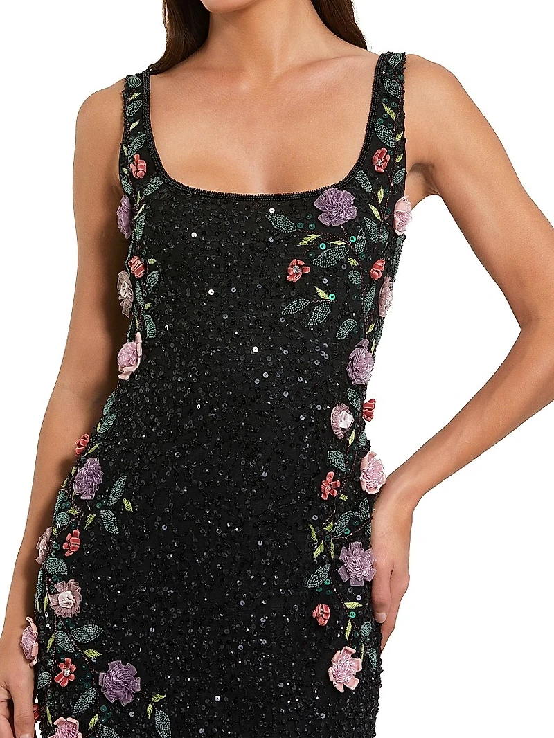 Evening Embellished Floral Scoopneck Gown