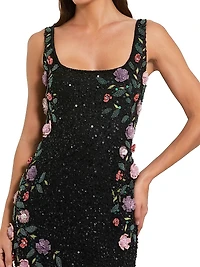 Evening Embellished Floral Scoopneck Gown