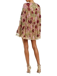 Cocktail Embellished Floral Mesh Cape Minidress
