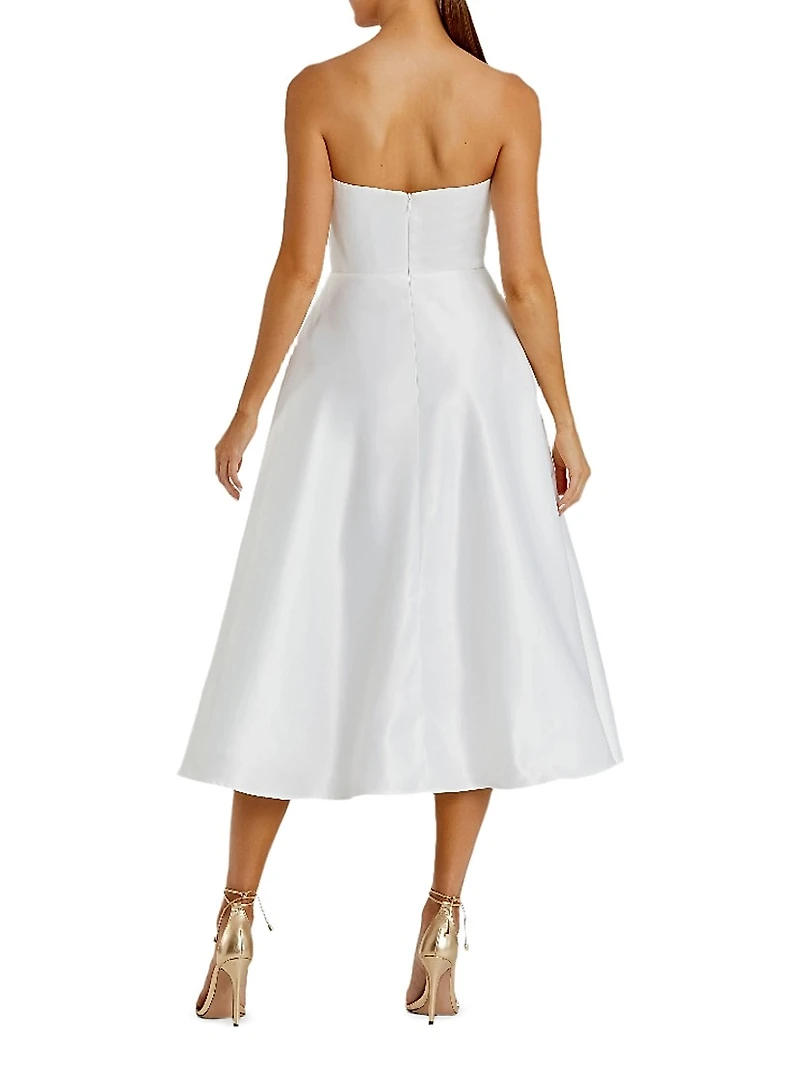 Cocktail Floral Satin Strapless Midi-Dress