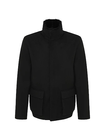 Wool Jacket with Detachable Merino Shearling Lamb Collar