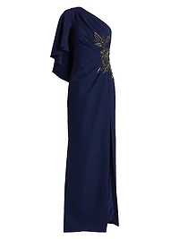 Giuliana Crepe One-Shoulder Column Gown