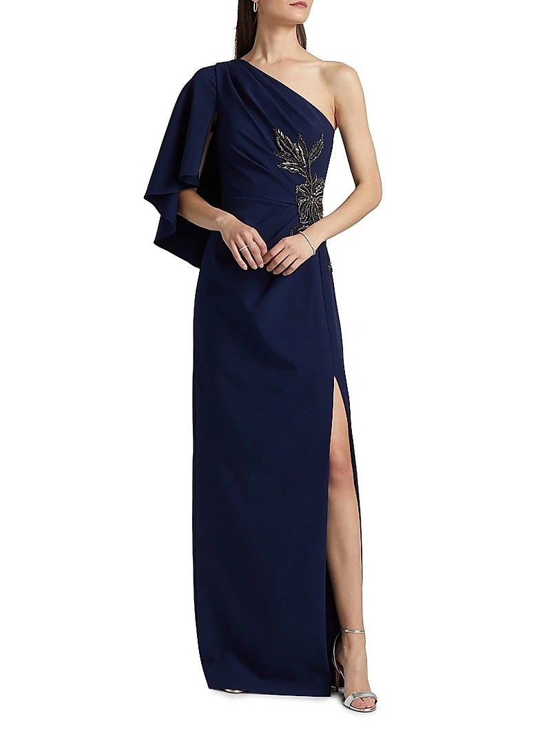 Giuliana Crepe One-Shoulder Column Gown