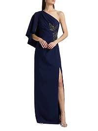 Giuliana Crepe One-Shoulder Column Gown
