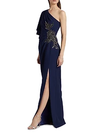 Giuliana Crepe One-Shoulder Column Gown