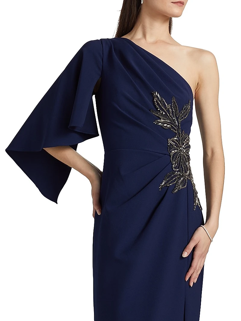 Giuliana Crepe One-Shoulder Column Gown