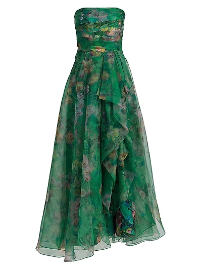 Connie Organza Strapless Draped Gown