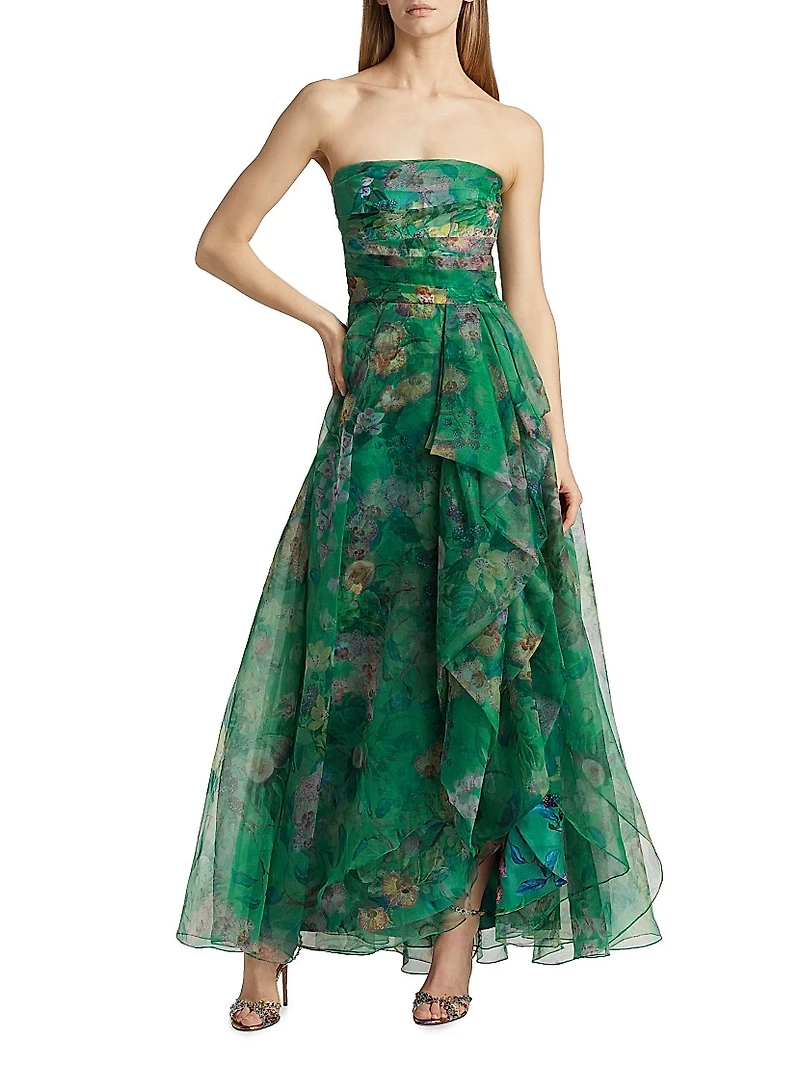 Connie Organza Strapless Draped Gown