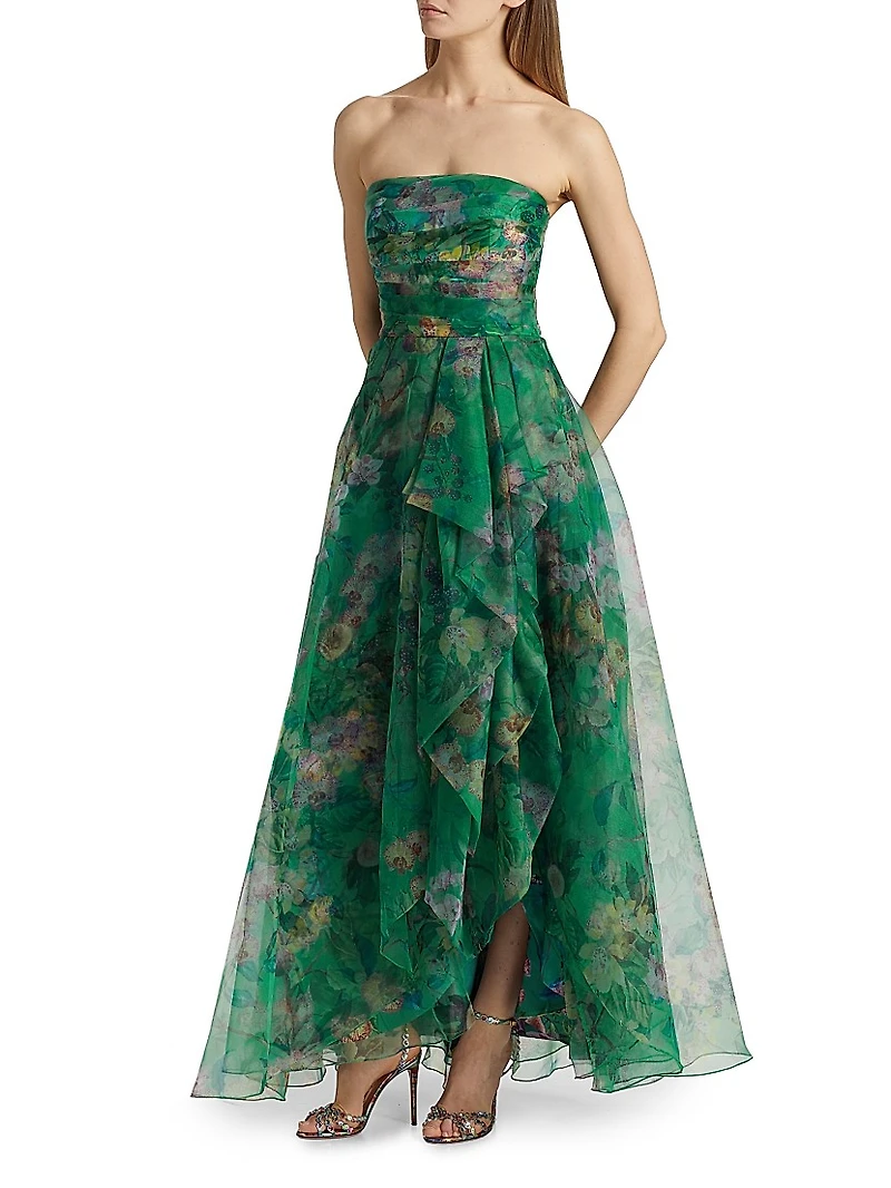 Connie Organza Strapless Draped Gown