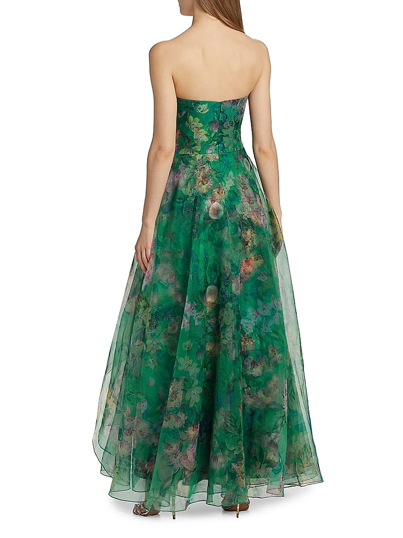 Connie Organza Strapless Draped Gown