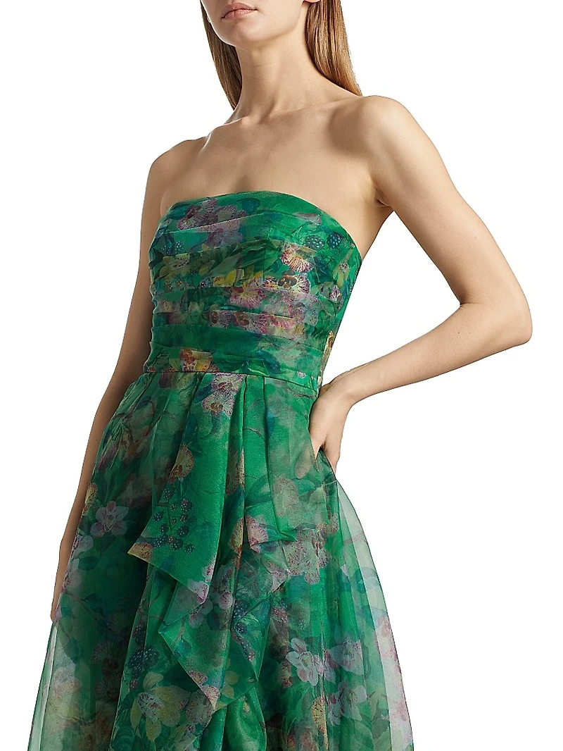 Connie Organza Strapless Draped Gown