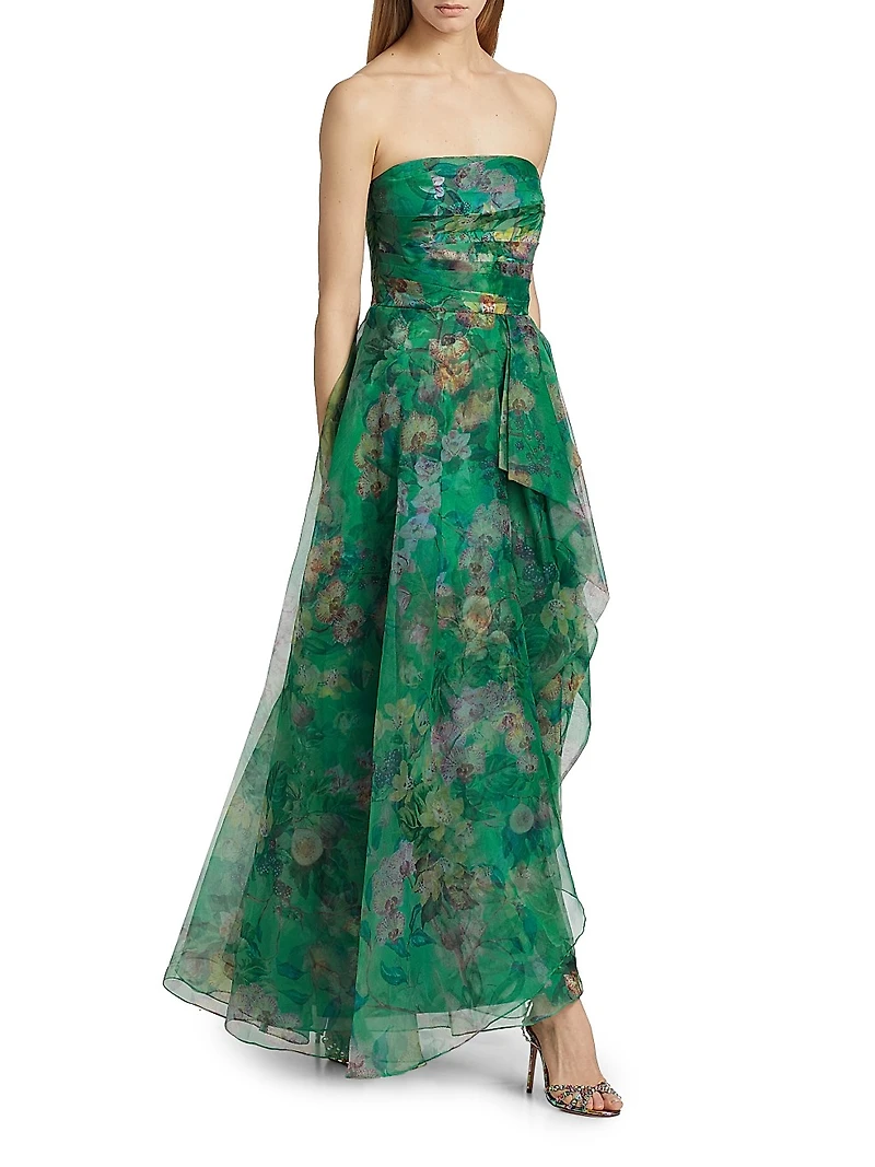 Connie Organza Strapless Draped Gown