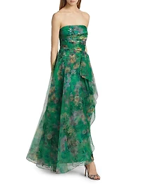 Connie Organza Strapless Draped Gown