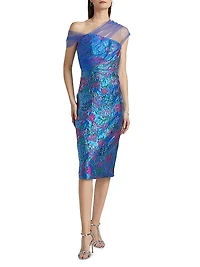 Jaylen One-Shoulder Brocade Midi-Dress