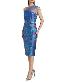 Jaylen One-Shoulder Brocade Midi-Dress