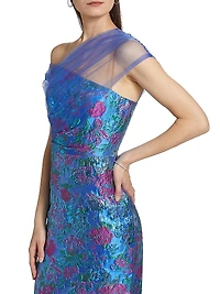 Jaylen One-Shoulder Brocade Midi-Dress