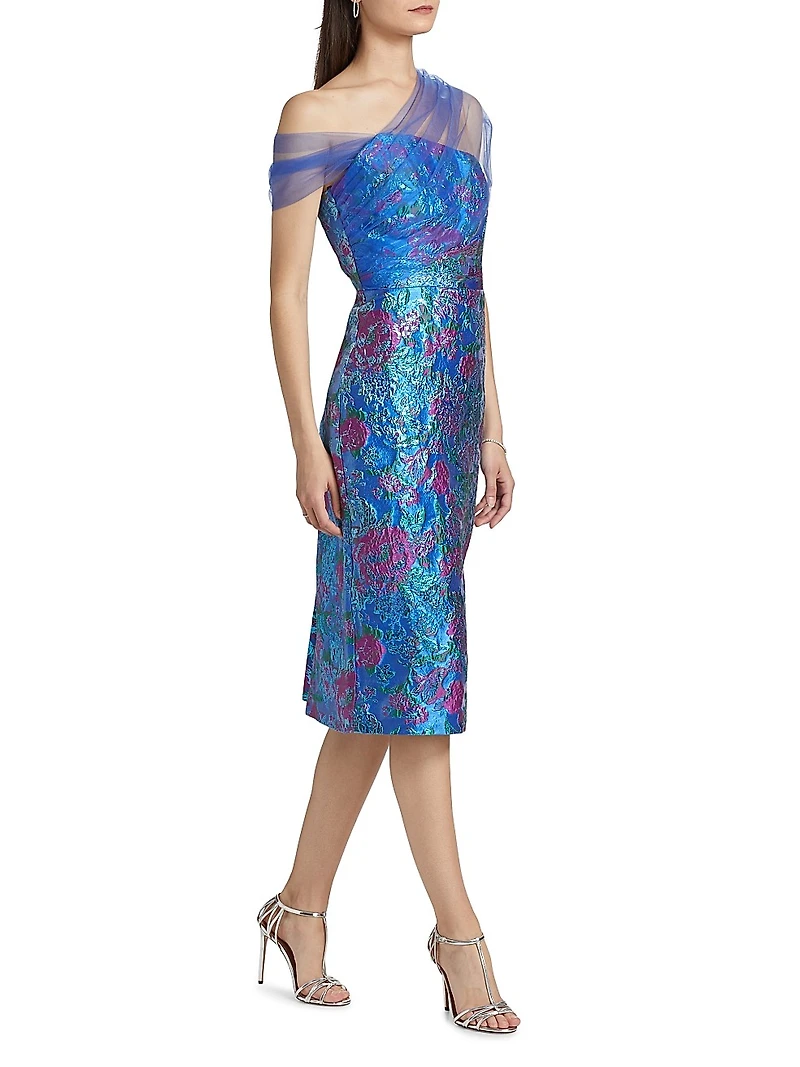 Jaylen One-Shoulder Brocade Midi-Dress