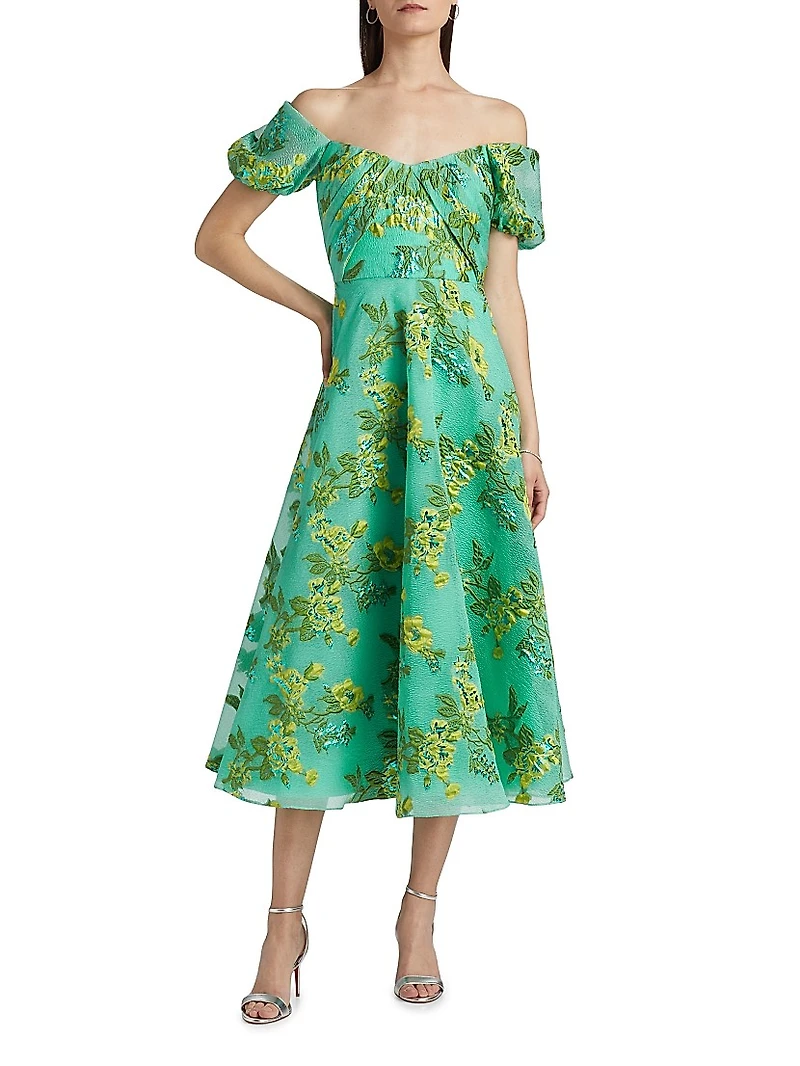 Alanis Floral Off-The-Shoulder Midi-Dress