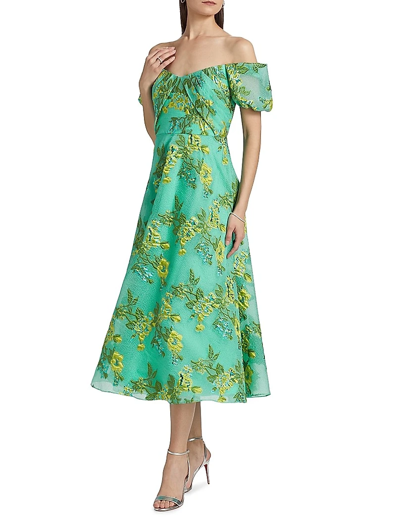 Alanis Floral Off-The-Shoulder Midi-Dress