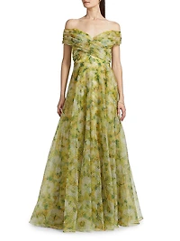 Ryan Floral Off-The-Shoulder A-Line Gown