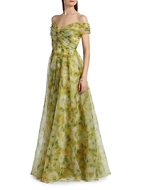 Ryan Floral Off-The-Shoulder A-Line Gown