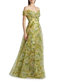 Ryan Floral Off-The-Shoulder A-Line Gown