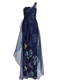Noemi Floral One-Shoulder Column Gown
