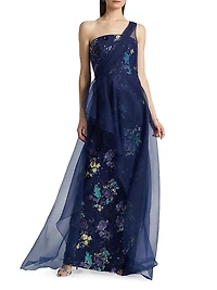Noemi Floral One-Shoulder Column Gown