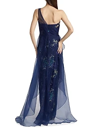 Noemi Floral One-Shoulder Column Gown