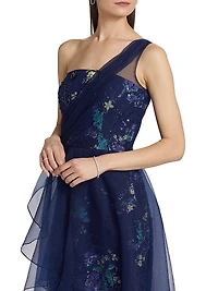 Noemi Floral One-Shoulder Column Gown