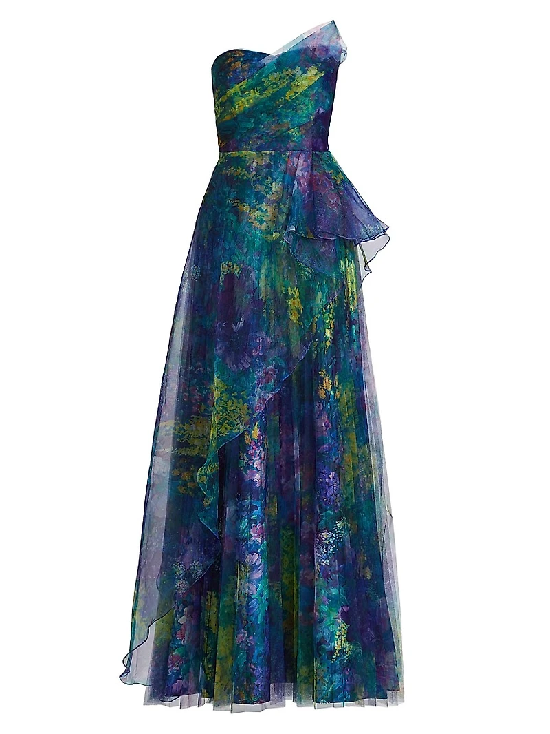 Tayla Asymmetric Organza Strapless Gown