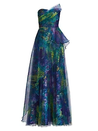 Tayla Asymmetric Organza Strapless Gown