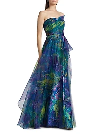 Tayla Asymmetric Organza Strapless Gown