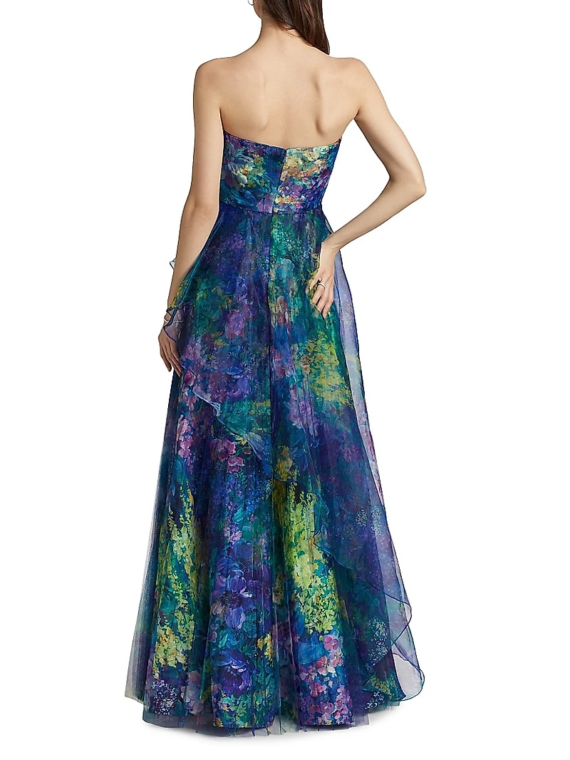 Tayla Asymmetric Organza Strapless Gown