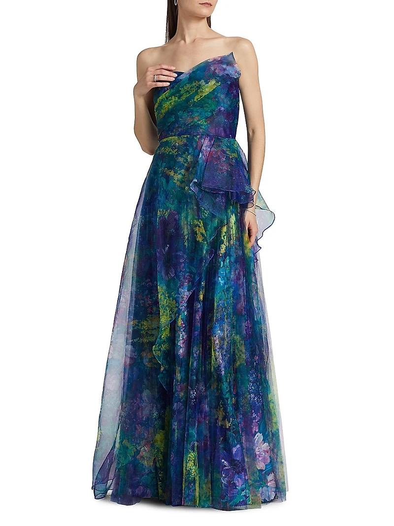 Tayla Asymmetric Organza Strapless Gown