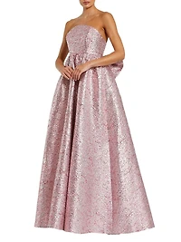 Evening Metallic Brocade Bow Strapless Gown