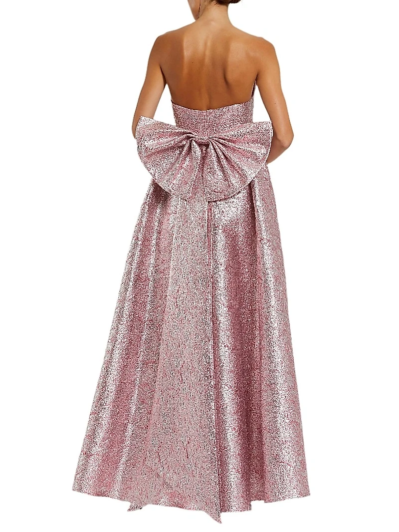 Evening Metallic Brocade Bow Strapless Gown