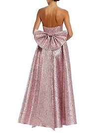 Evening Metallic Brocade Bow Strapless Gown