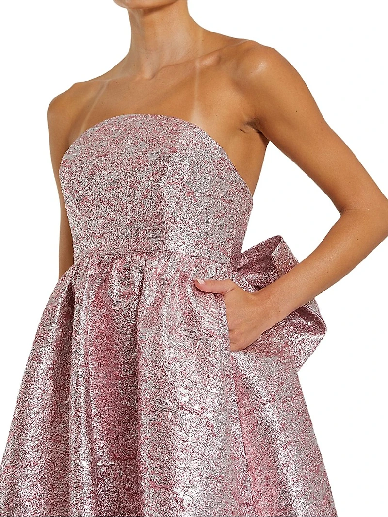 Evening Metallic Brocade Bow Strapless Gown