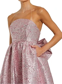 Evening Metallic Brocade Bow Strapless Gown